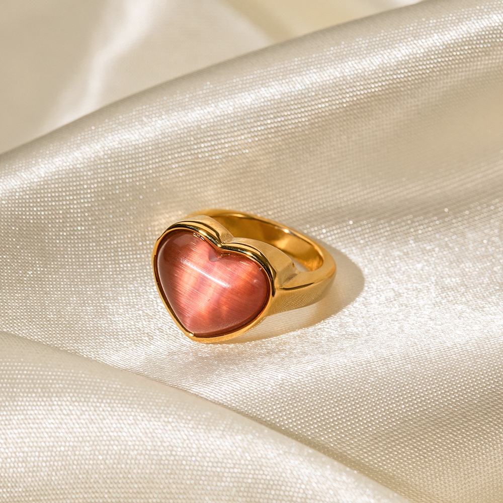 Ig-stil Herzform Rostfreier Stahl 18 Karat Vergoldet Opal Ringe In Masse display picture 5