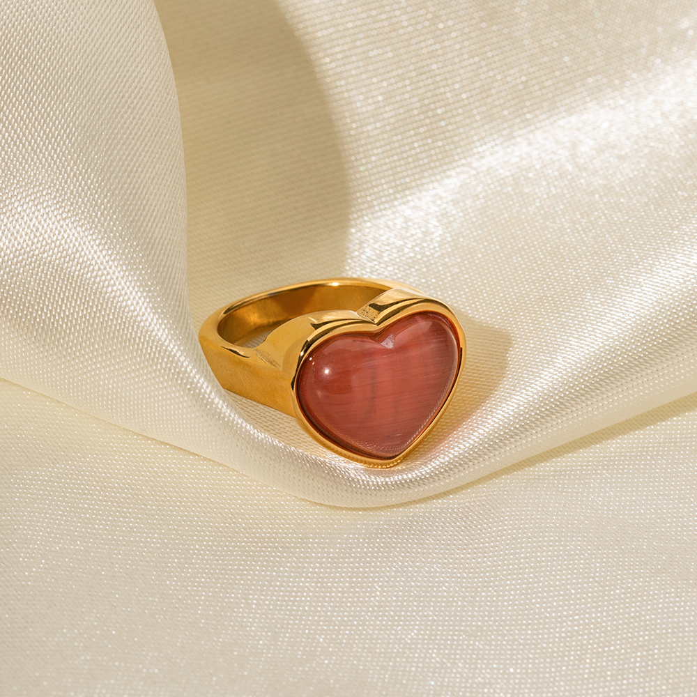 Ig-stil Herzform Rostfreier Stahl 18 Karat Vergoldet Opal Ringe In Masse display picture 6