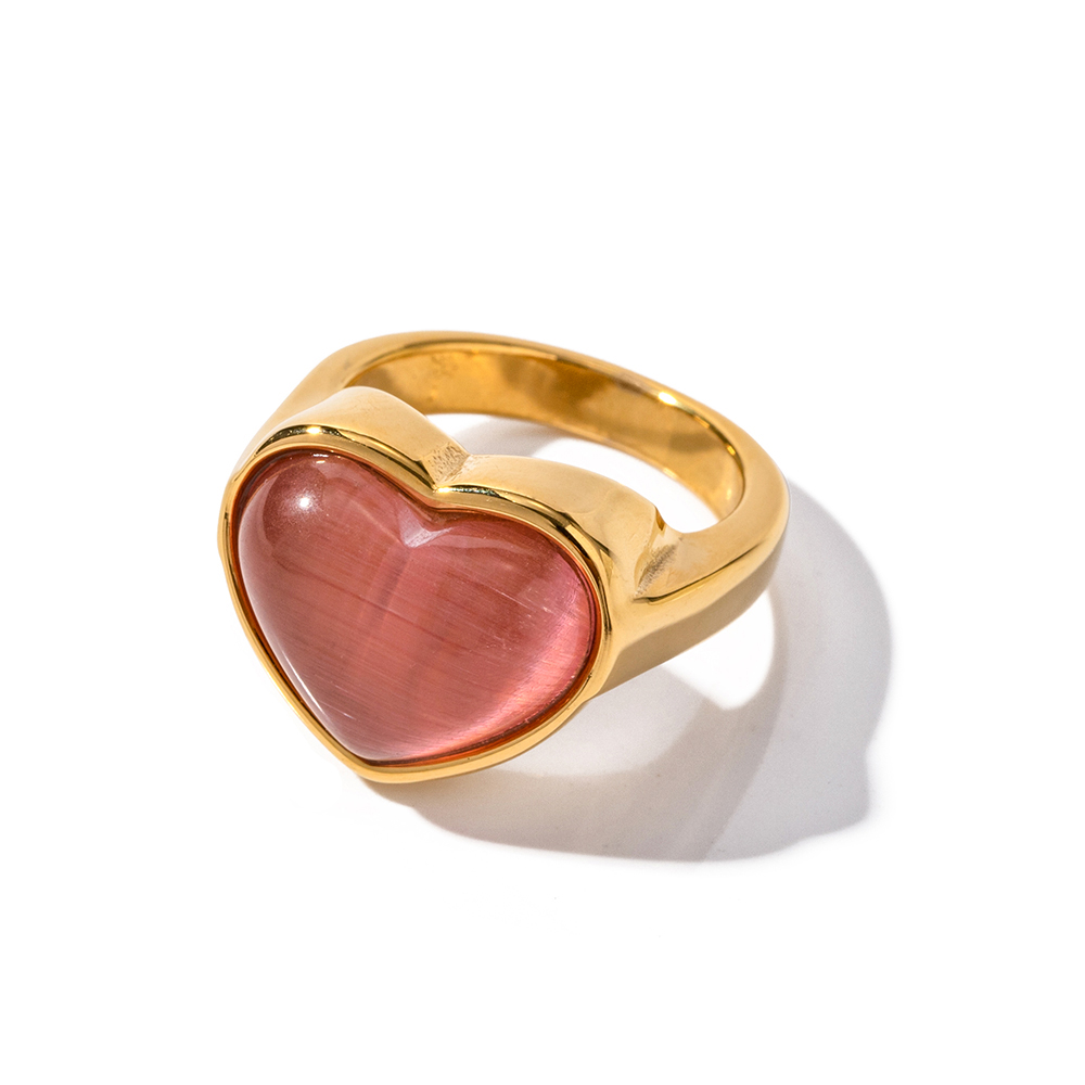Ig Style Heart Shape Stainless Steel 18k Gold Plated Opal Rings In Bulk display picture 1