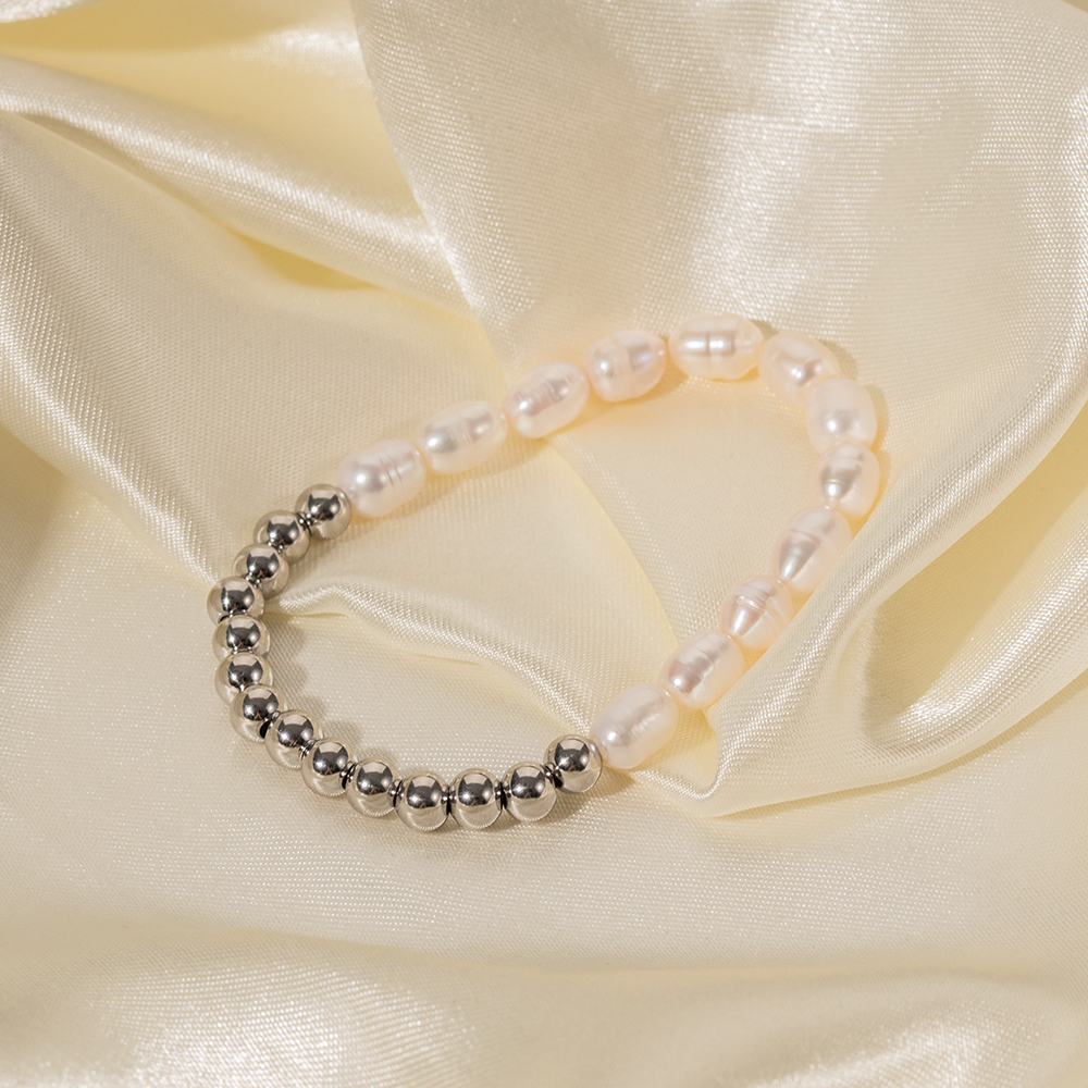 Streetwear Color Block Stainless Steel Freshwater Pearl Beaded Plating Bracelets display picture 6