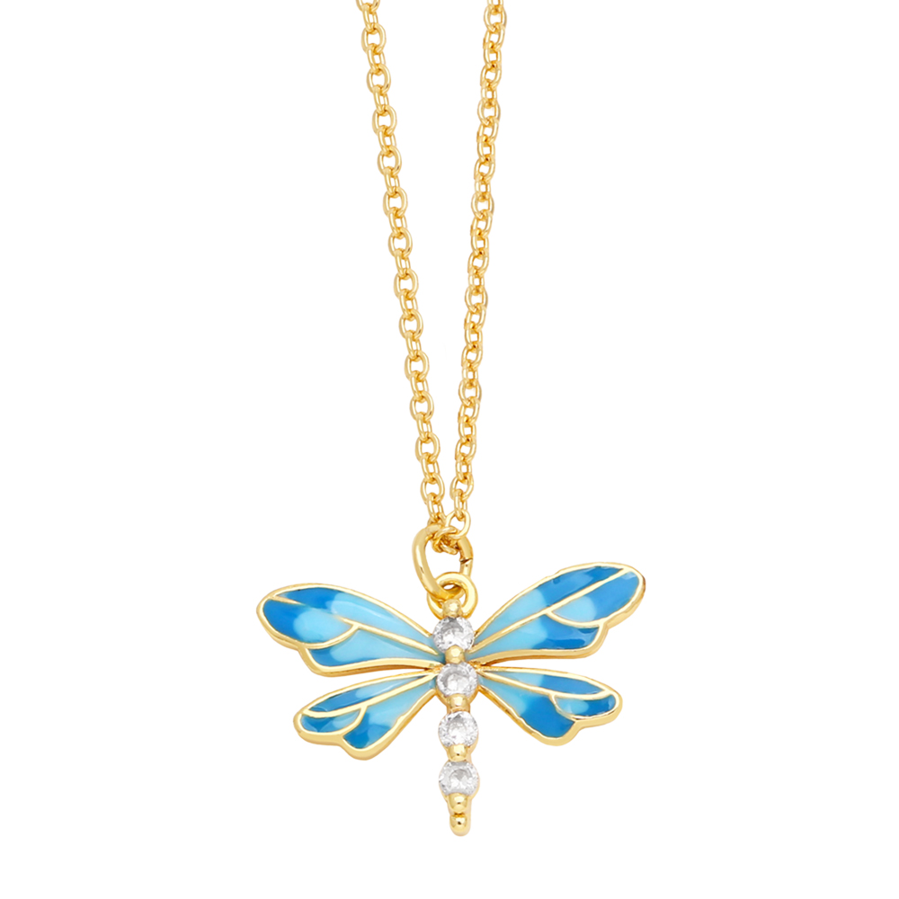Cute Sweet Dragonfly Stainless Steel Copper Enamel Plating Zircon 18k Gold Plated Pendant Necklace display picture 3