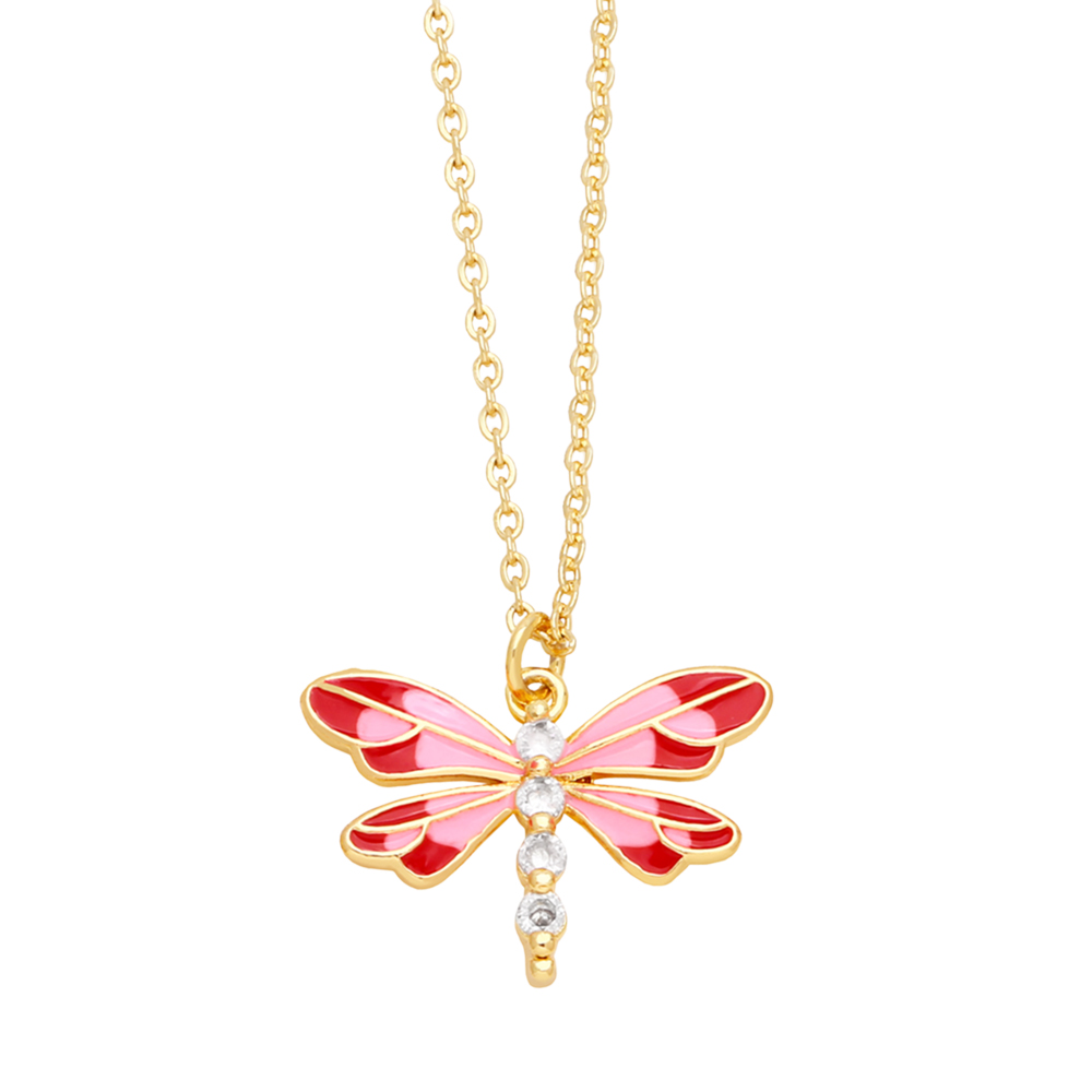 Cute Sweet Dragonfly Stainless Steel Copper Enamel Plating Zircon 18k Gold Plated Pendant Necklace display picture 4