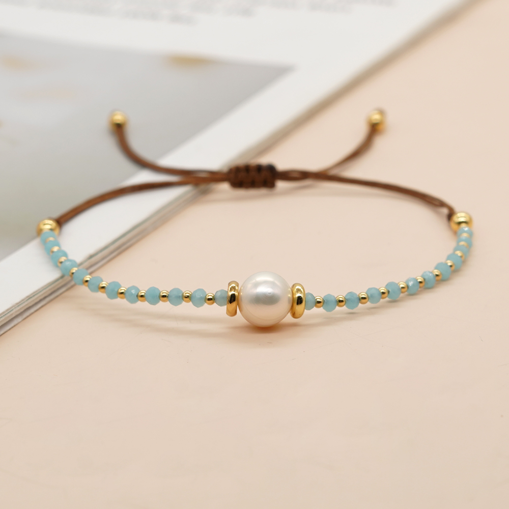 Casual Simple Style Round Artificial Crystal Freshwater Pearl Beaded Drawstring Braid Bracelets display picture 13