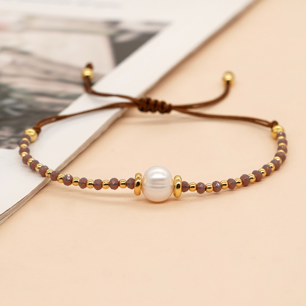 Casual Simple Style Round Artificial Crystal Freshwater Pearl Beaded Drawstring Braid Bracelets display picture 33