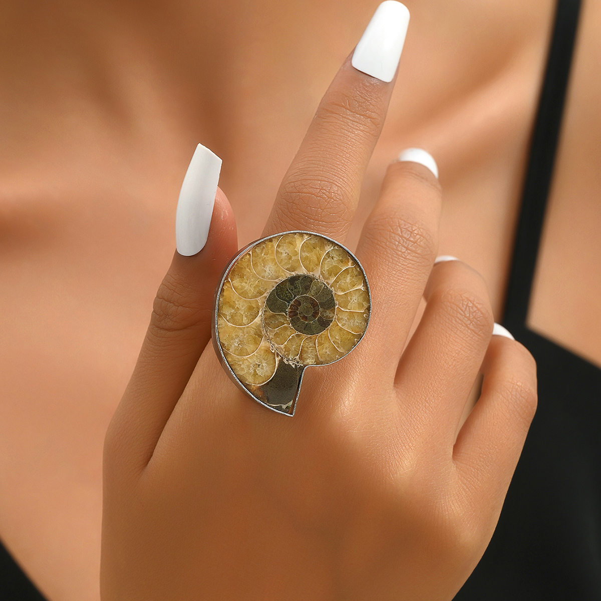 Casual Beach Cool Style Conch Stainless Steel White Gold Plated Natural Stone Rings In Bulk display picture 3