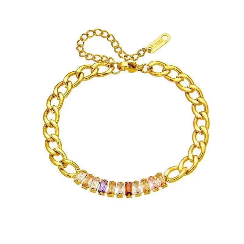 Simple Style Geometric 304 Stainless Steel 18K Gold Plated Artificial Rhinestones Bracelets In Bulk display picture 3