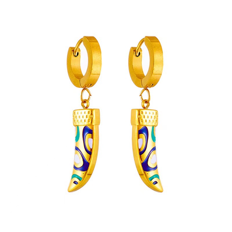 304 Stainless Steel 18K Gold Plated Vintage Style Enamel Plating Horns Earrings Necklace display picture 5