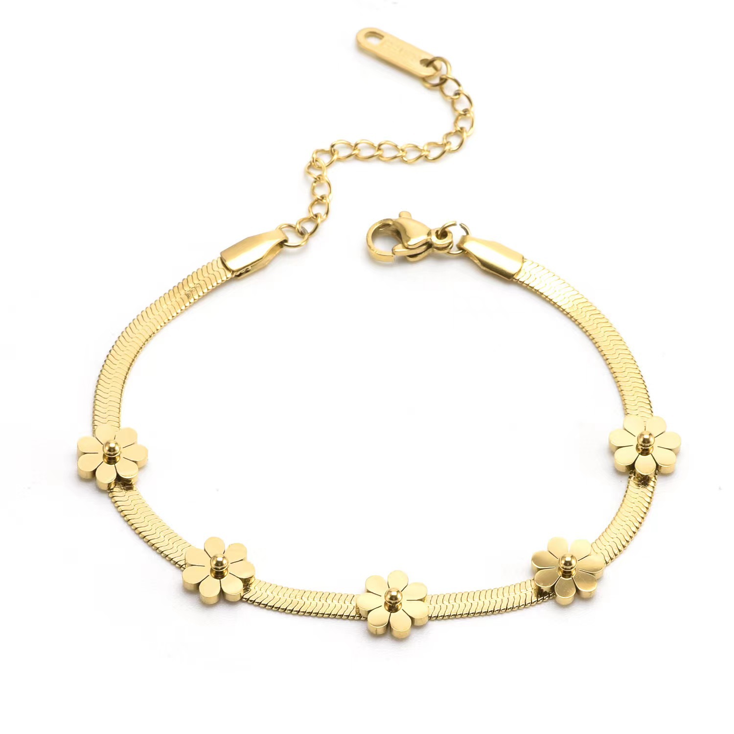 Edelstahl 304 18 Karat Vergoldet Süß Überzug Gänseblümchen Armbänder Halskette display picture 5