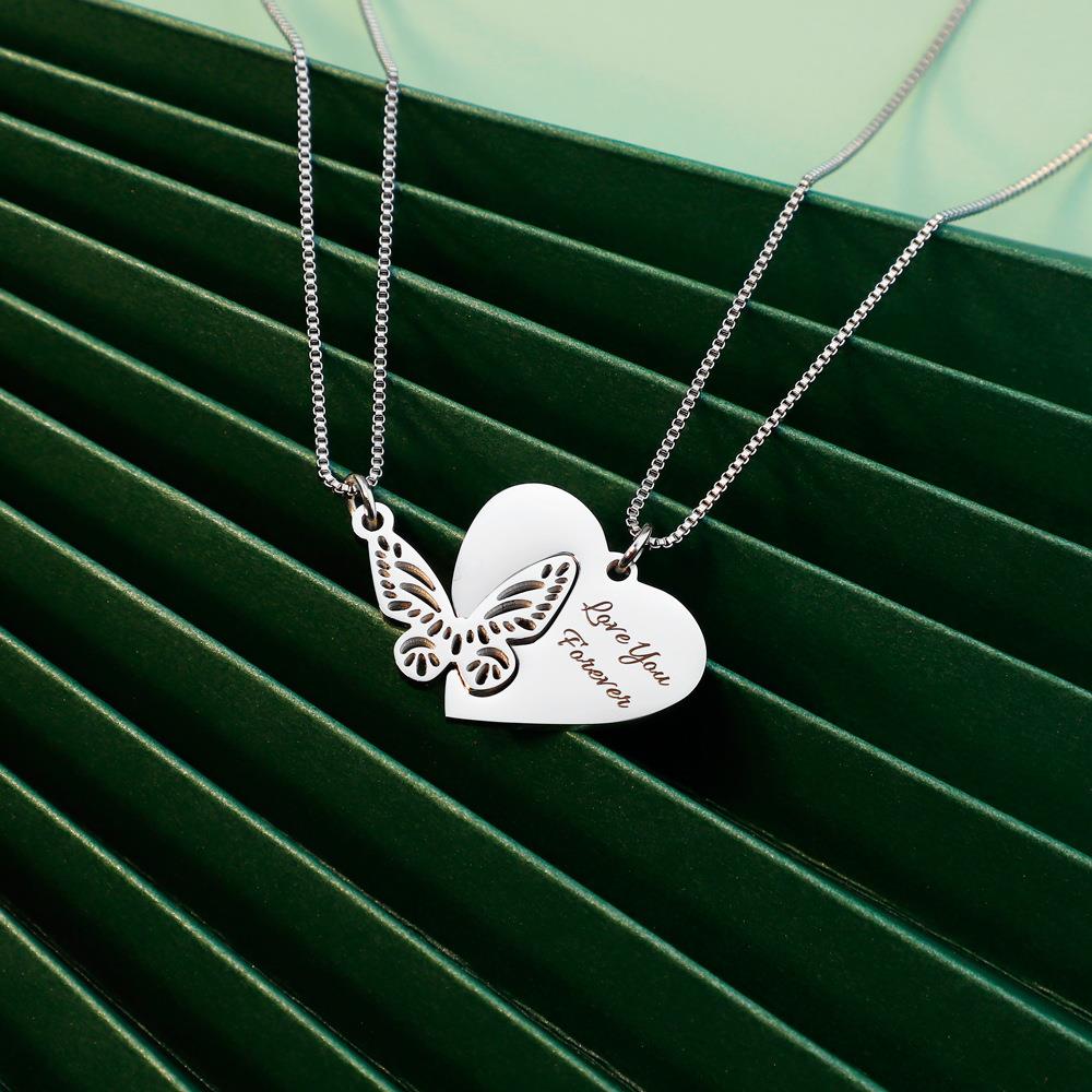 Romantic Letter Heart Shape Butterfly Stainless Steel Polishing Plating Rose Gold Plated Gold Plated Pendant Necklace display picture 2