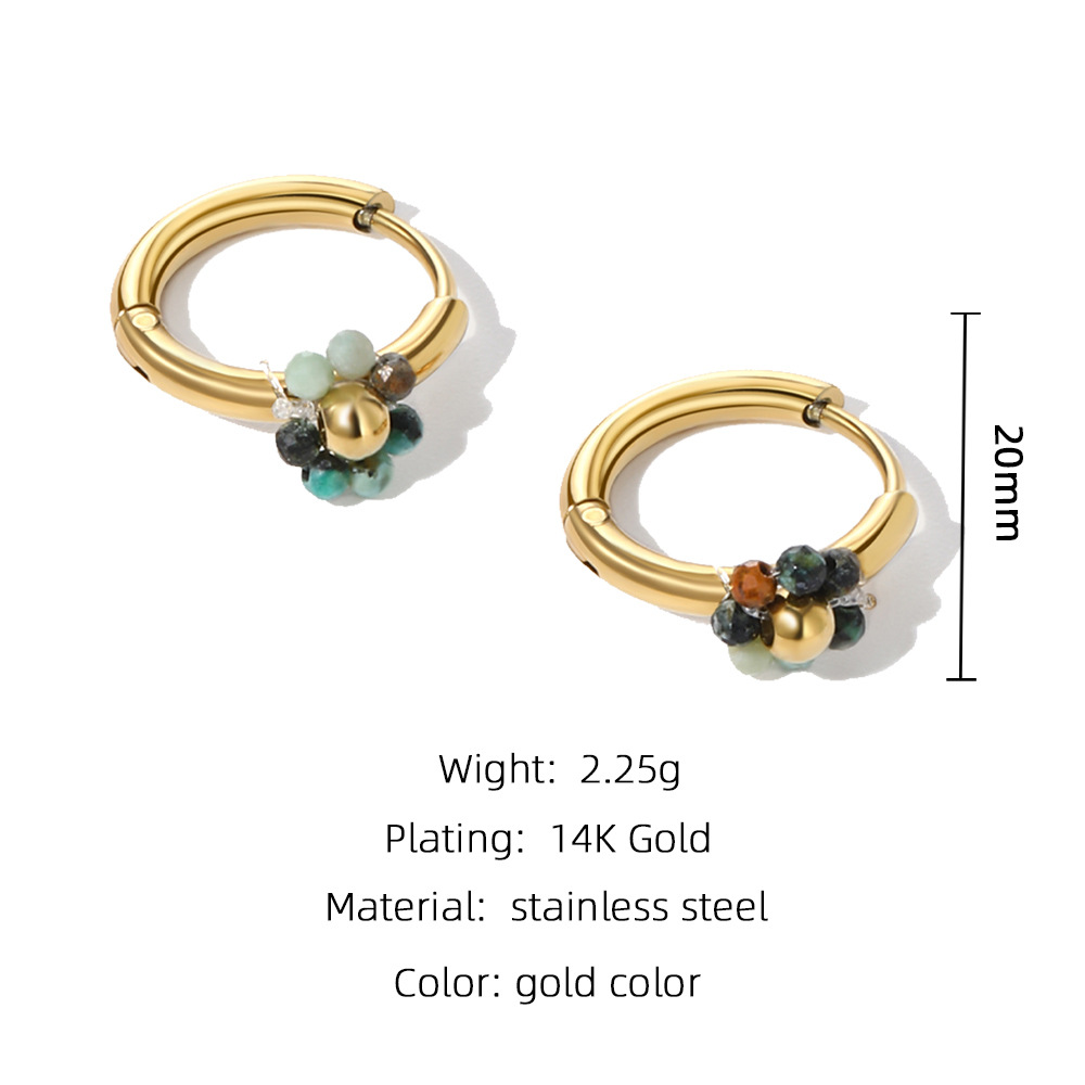 1 Pair Ig Style Simple Style Circle Flower Beaded Plating Stainless Steel 14k Gold Plated Earrings display picture 6