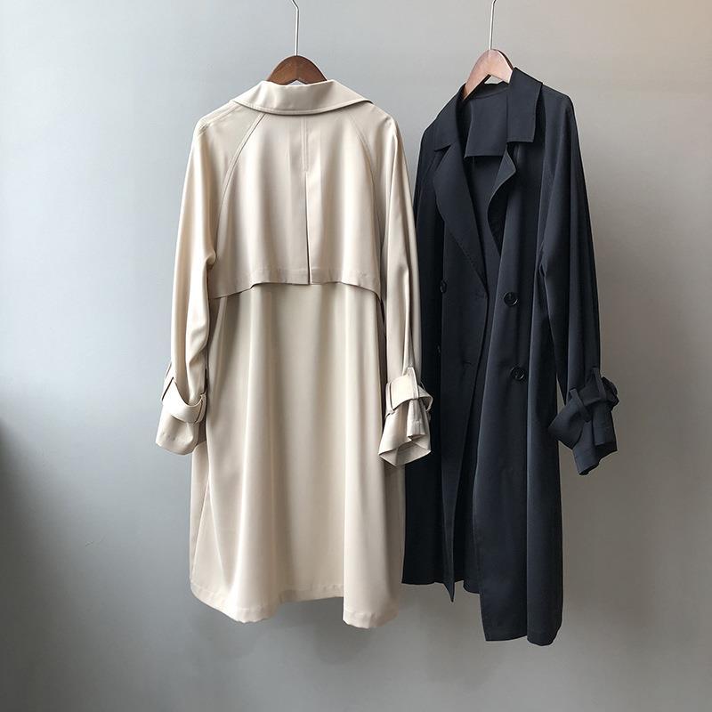 Women's British Style Solid Color Washed Button Double Breasted Coat Trench Coat display picture 2