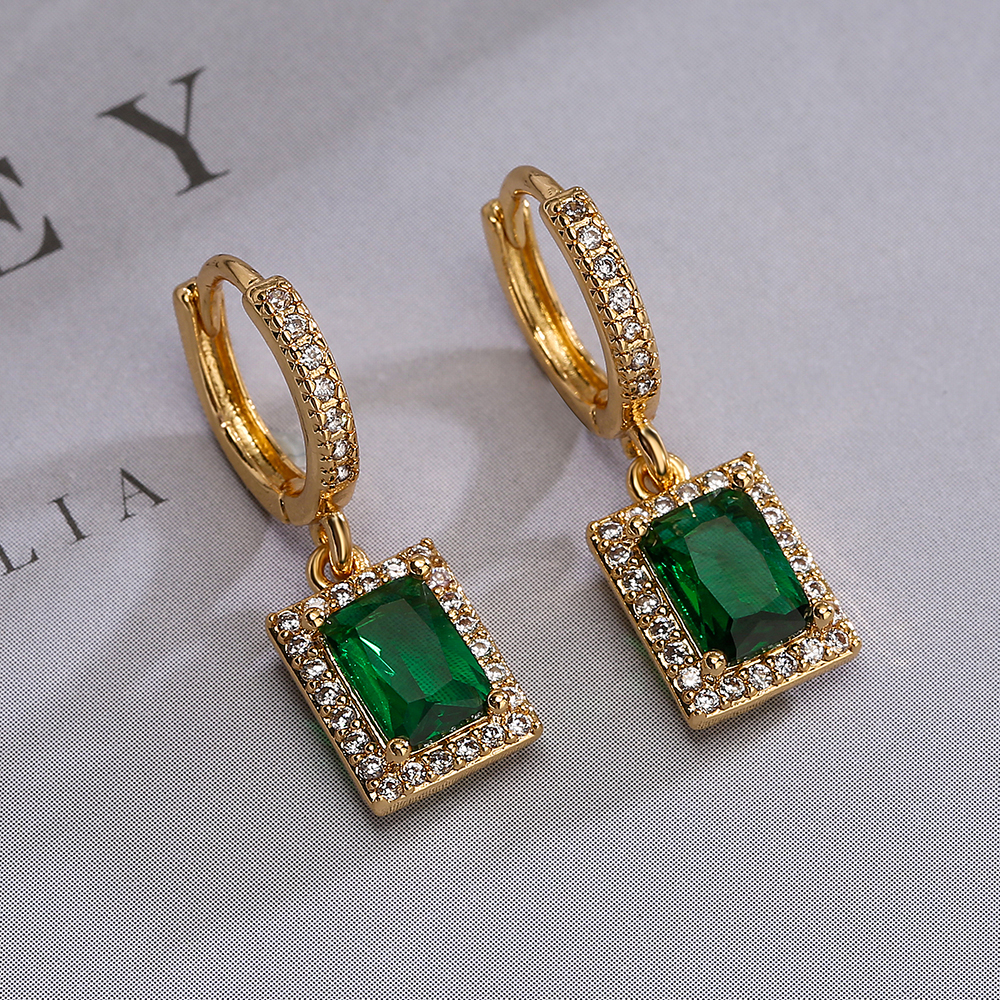 1 Pair Simple Style Commute Square Plating Inlay Copper Zircon 18k Gold Plated Drop Earrings display picture 5
