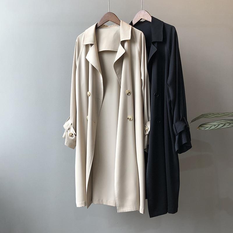 Women's British Style Solid Color Washed Button Double Breasted Coat Trench Coat display picture 8