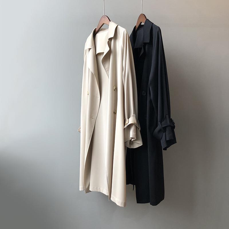 Women's British Style Solid Color Washed Button Double Breasted Coat Trench Coat display picture 3