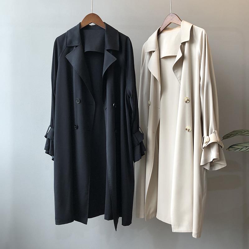 Women's British Style Solid Color Washed Button Double Breasted Coat Trench Coat display picture 12