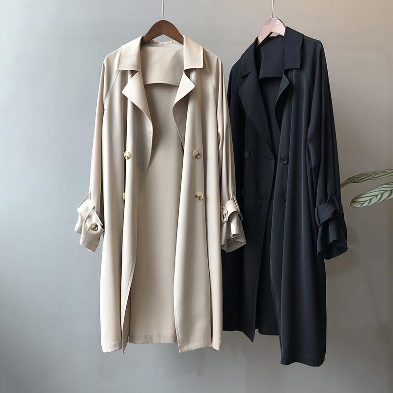 Women's British Style Solid Color Washed Button Double Breasted Coat Trench Coat display picture 5