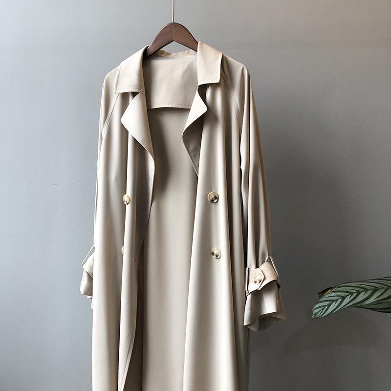 Women's British Style Solid Color Washed Button Double Breasted Coat Trench Coat display picture 6