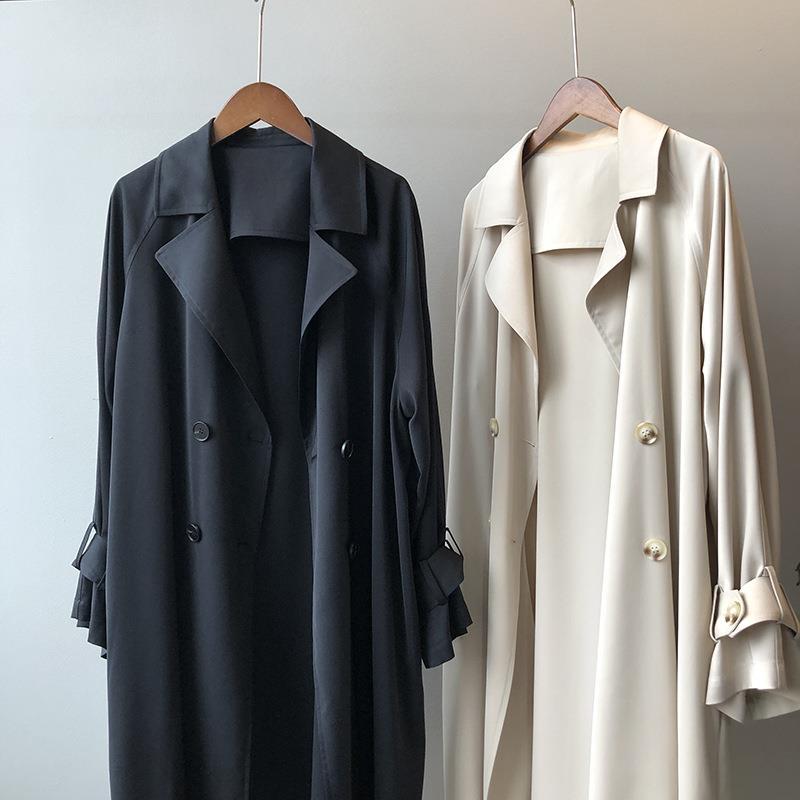 Women's British Style Solid Color Washed Button Double Breasted Coat Trench Coat display picture 10