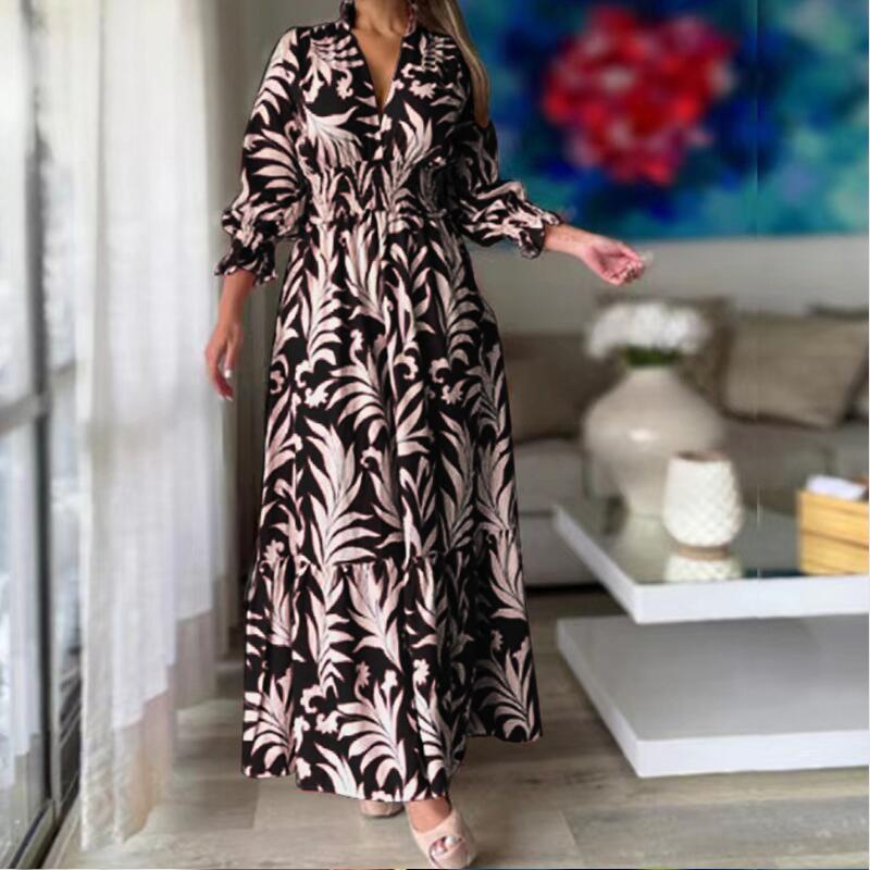 Women's Regular Dress Casual V Neck Printing Long Sleeve Leaf Maxi Long Dress Weekend Daily display picture 1