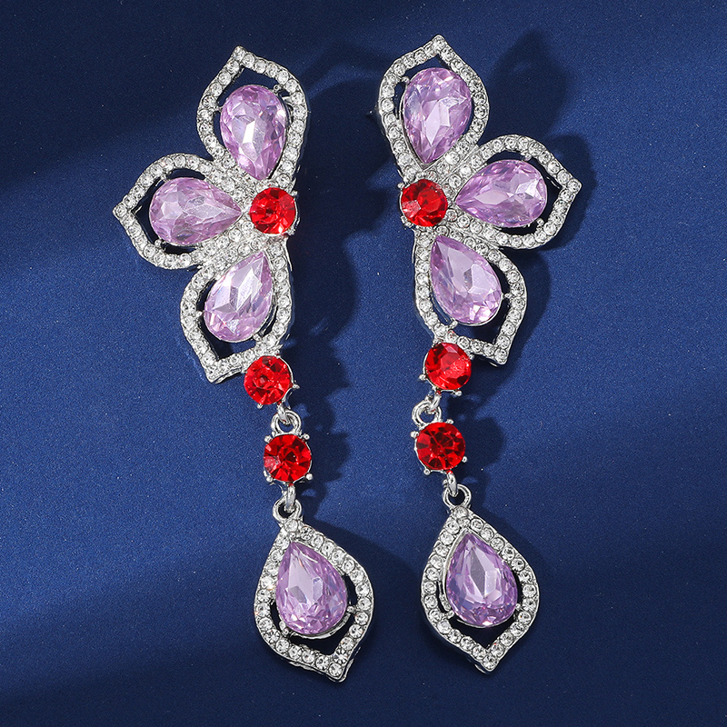 1 Pair Elegant Lady Petal Inlay Alloy Artificial Diamond Drop Earrings display picture 4