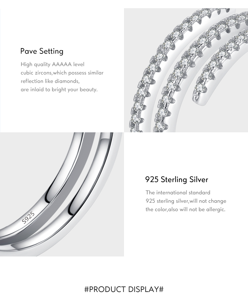 Ig-stil Elegant Einfacher Stil Linien Sterling Silber Überzug Inlay Zirkon Überzogen Mit Rhodium Ringe display picture 5