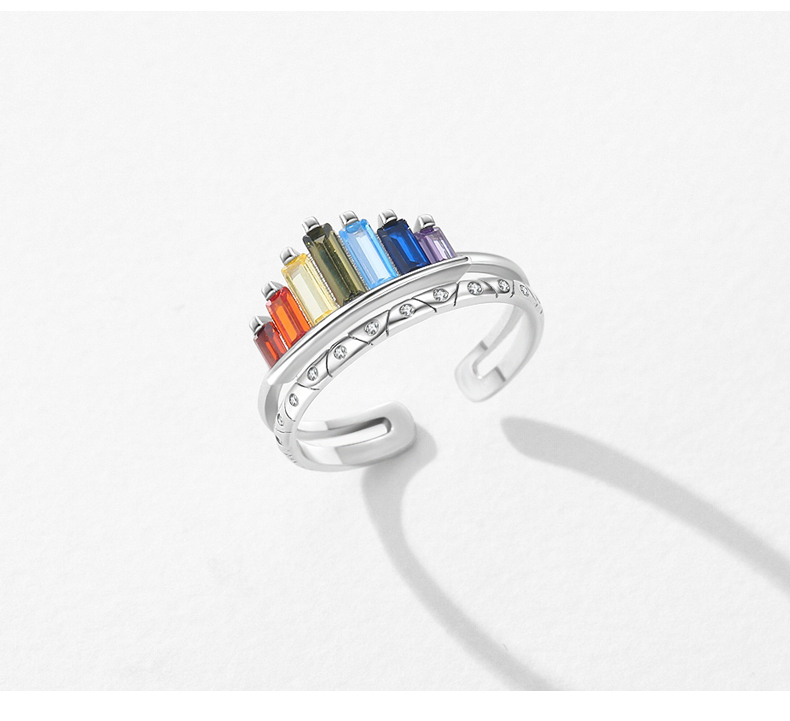Elegant Sweet Rainbow Sterling Silver Rhodium Plated Zircon Rings In Bulk display picture 2