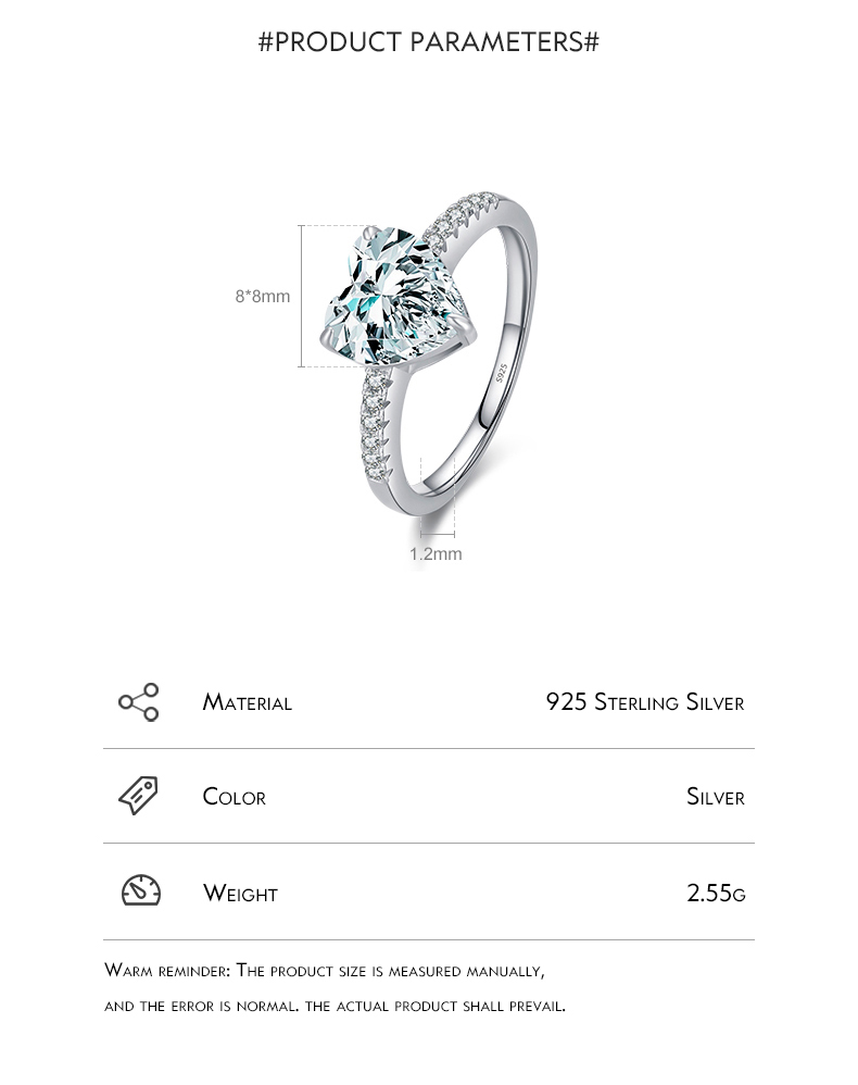 Elegant Glam Heart Shape Sterling Silver Rhodium Plated Zircon Rings In Bulk display picture 2