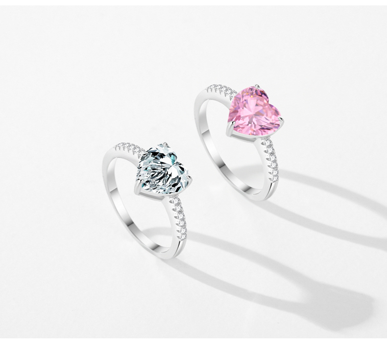 Elegant Glam Heart Shape Sterling Silver Rhodium Plated Zircon Rings In Bulk display picture 4