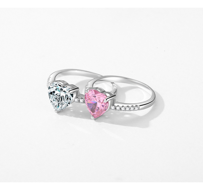 Elegant Glam Heart Shape Sterling Silver Rhodium Plated Zircon Rings In Bulk display picture 5