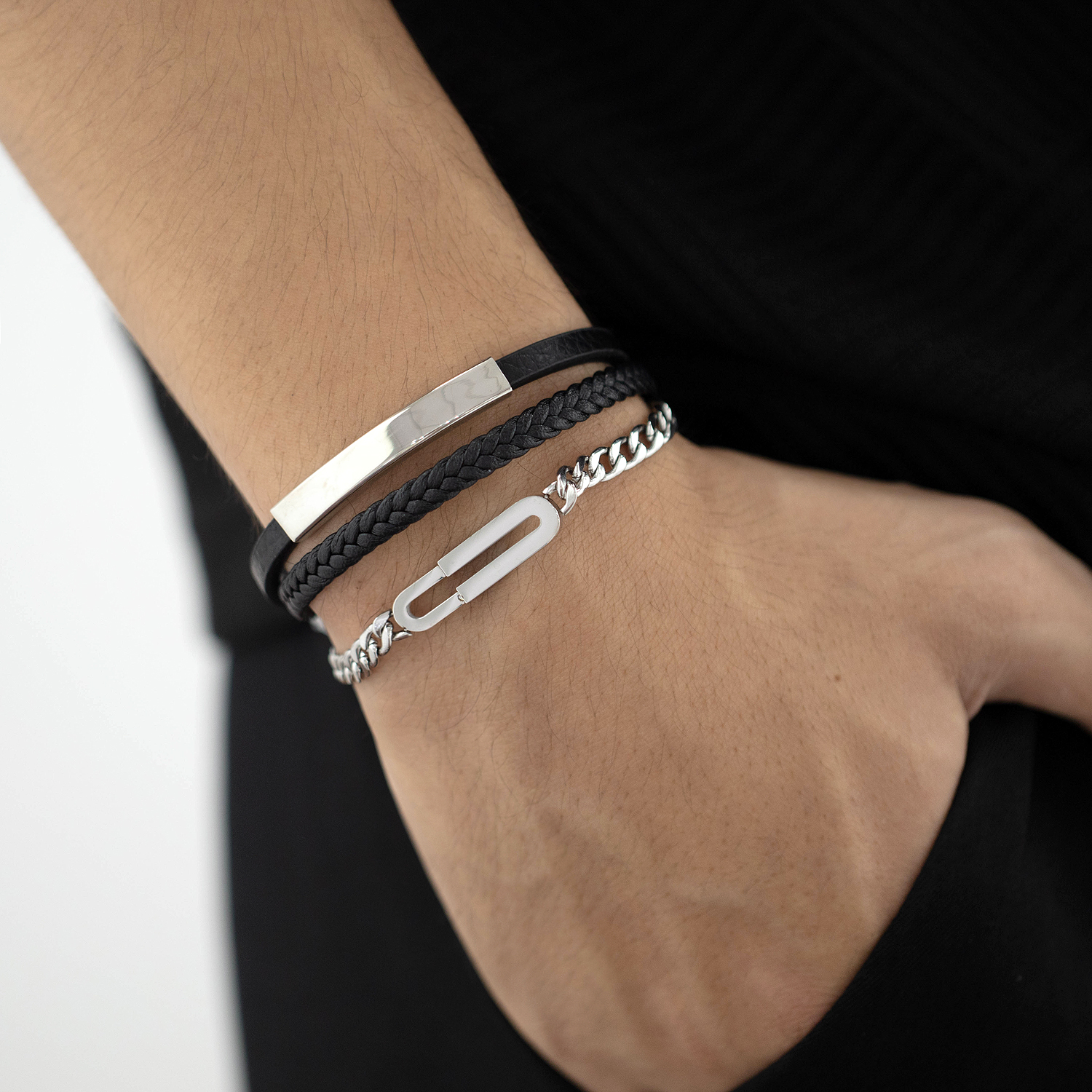 Hip-Hop Vintage Style Oval Stainless Steel Pu Leather Braid Artificial Leather Men'S Bangle display picture 9