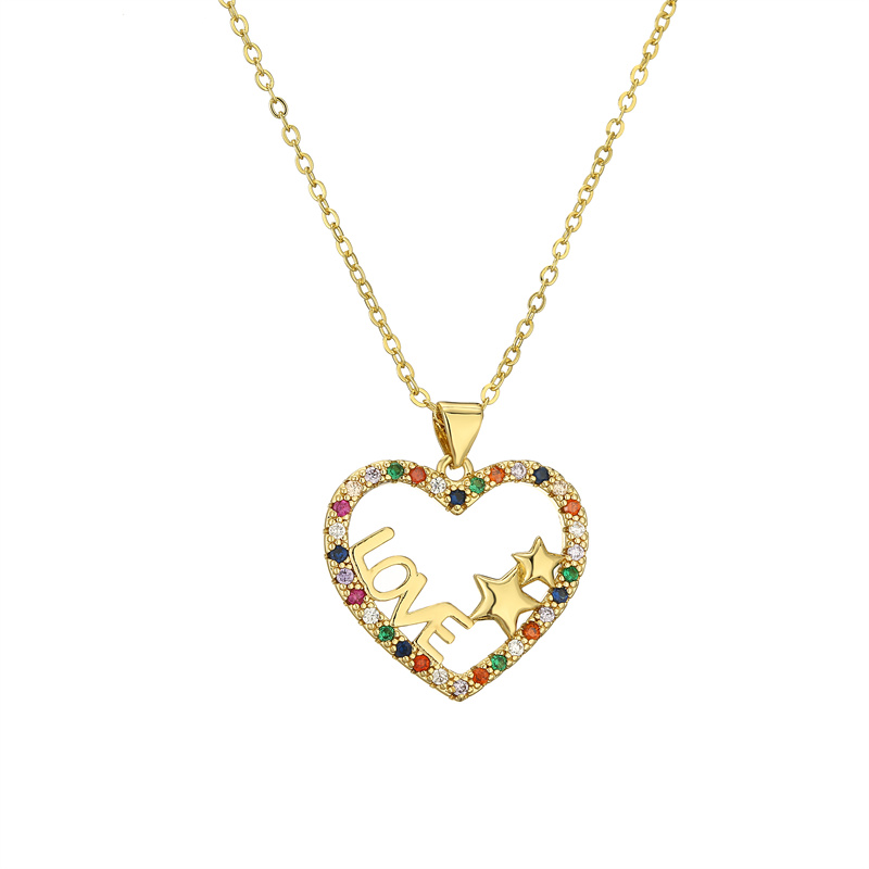 Streetwear Letter Heart Shape Copper Plating Inlay Zircon Gold Plated Pendant Necklace display picture 4
