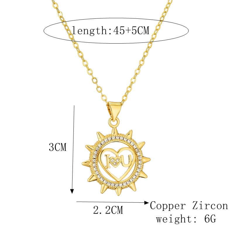 Streetwear Letter Heart Shape Copper Plating Inlay Zircon Gold Plated Pendant Necklace display picture 6