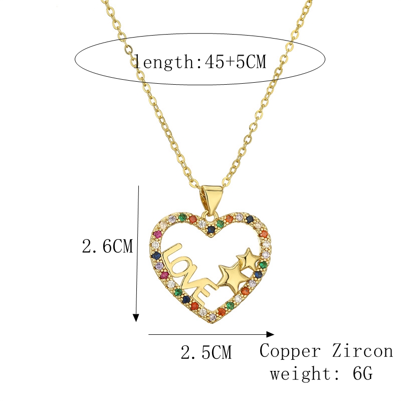 Streetwear Letter Heart Shape Copper Plating Inlay Zircon Gold Plated Pendant Necklace display picture 5
