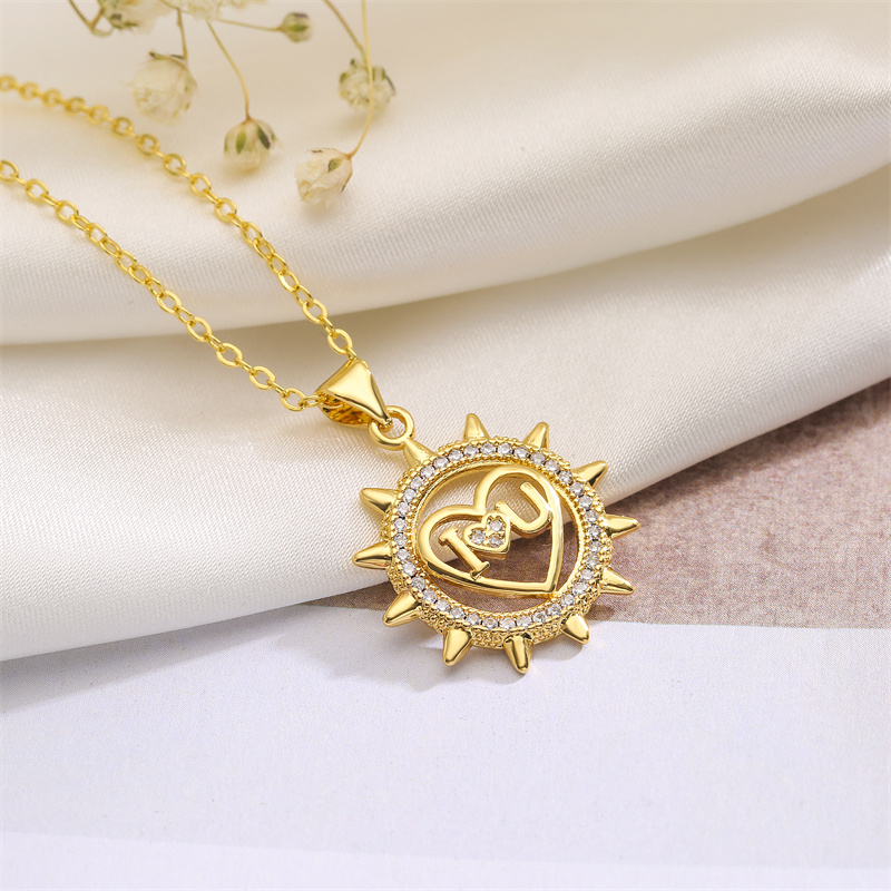 Streetwear Letter Heart Shape Copper Plating Inlay Zircon Gold Plated Pendant Necklace display picture 11