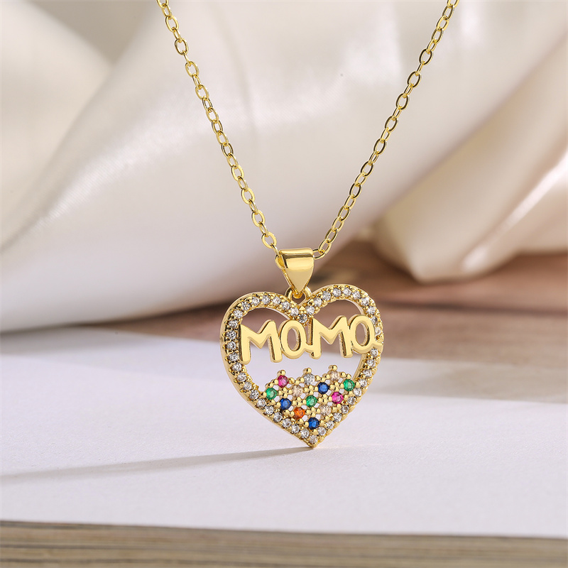 Streetwear Letter Heart Shape Copper Plating Inlay Zircon Gold Plated Pendant Necklace display picture 12