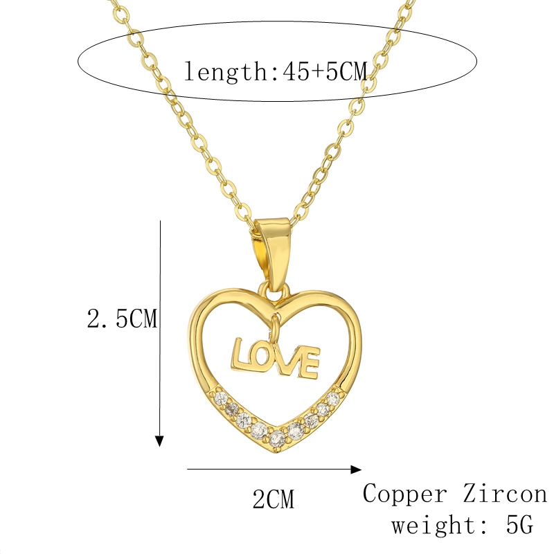 Streetwear Letter Heart Shape Copper Plating Inlay Zircon Gold Plated Pendant Necklace display picture 3
