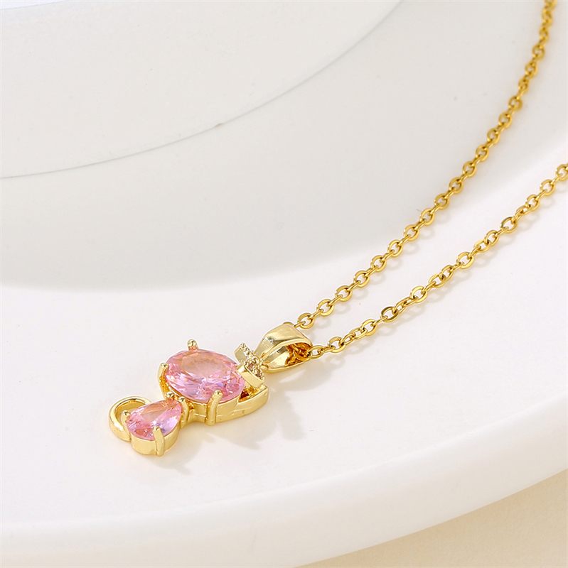 Stainless Steel 18K Gold Plated Sweet Plating Inlay Cat Artificial Diamond Pendant Necklace display picture 8