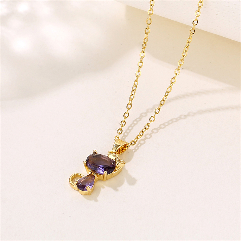 Stainless Steel 18K Gold Plated Sweet Plating Inlay Cat Artificial Diamond Pendant Necklace display picture 3
