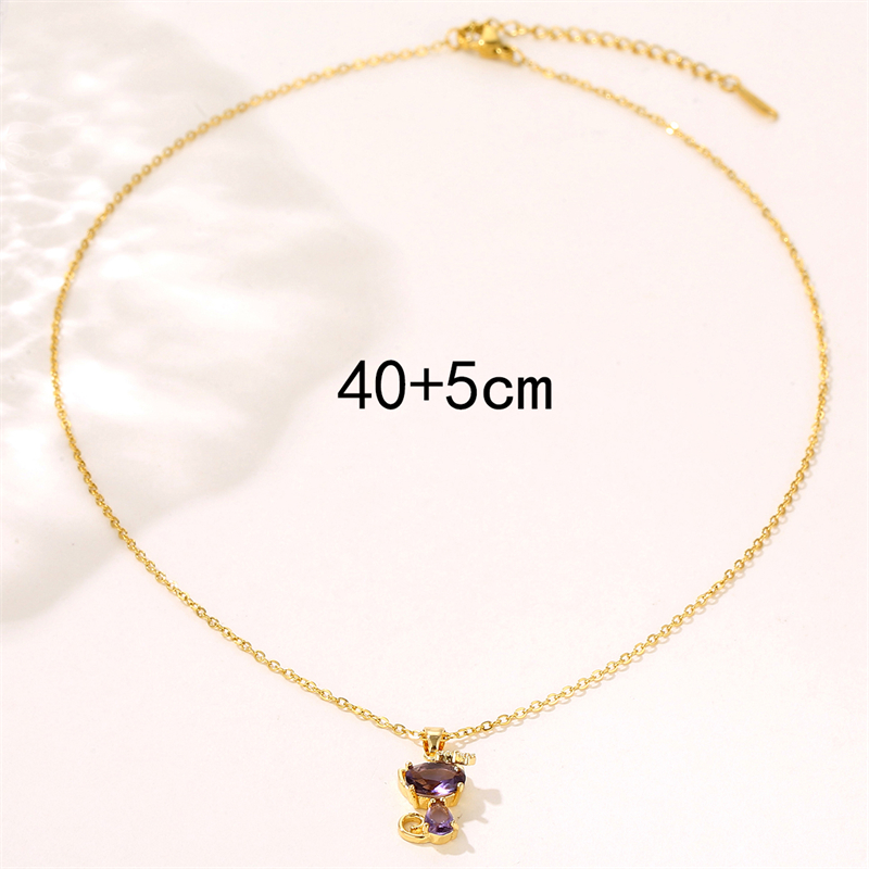 Stainless Steel 18K Gold Plated Sweet Plating Inlay Cat Artificial Diamond Pendant Necklace display picture 4