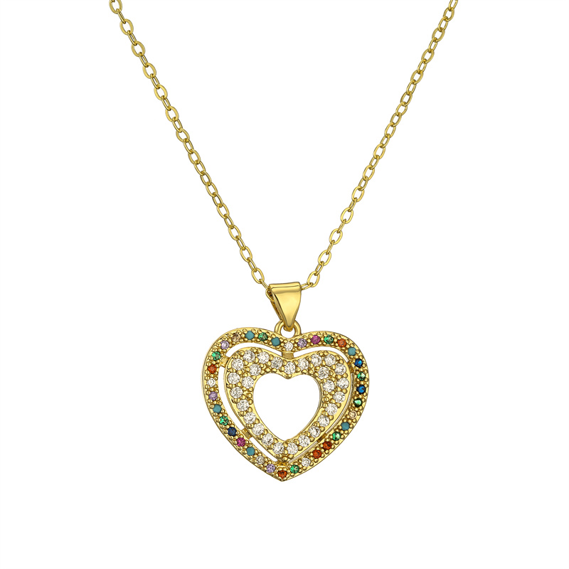 Streetwear Heart Shape Copper Plating Inlay Zircon Gold Plated Pendant Necklace display picture 15