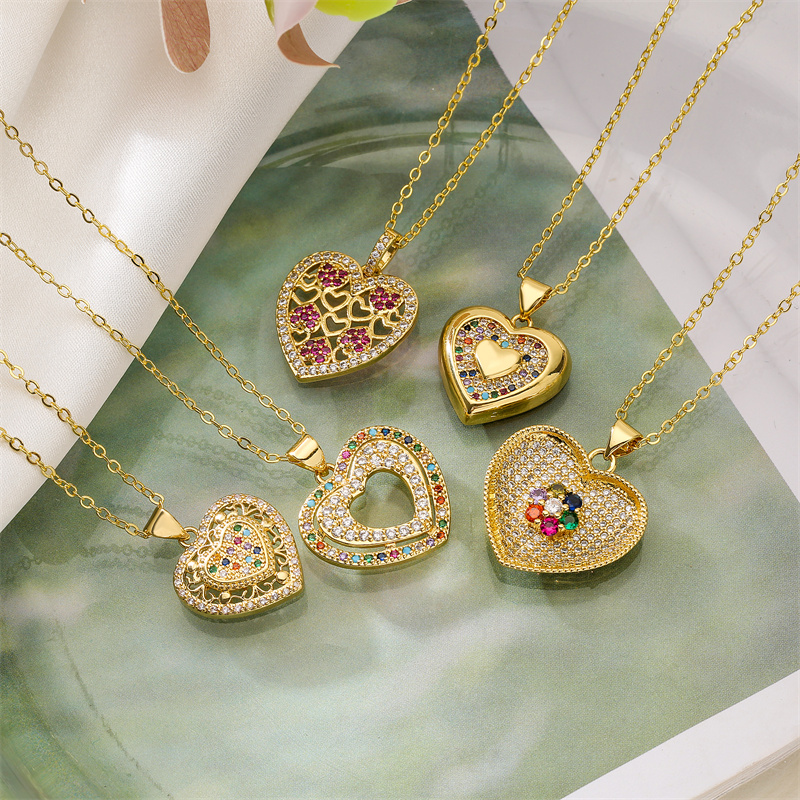 Streetwear Heart Shape Copper Plating Inlay Zircon Gold Plated Pendant Necklace display picture 6
