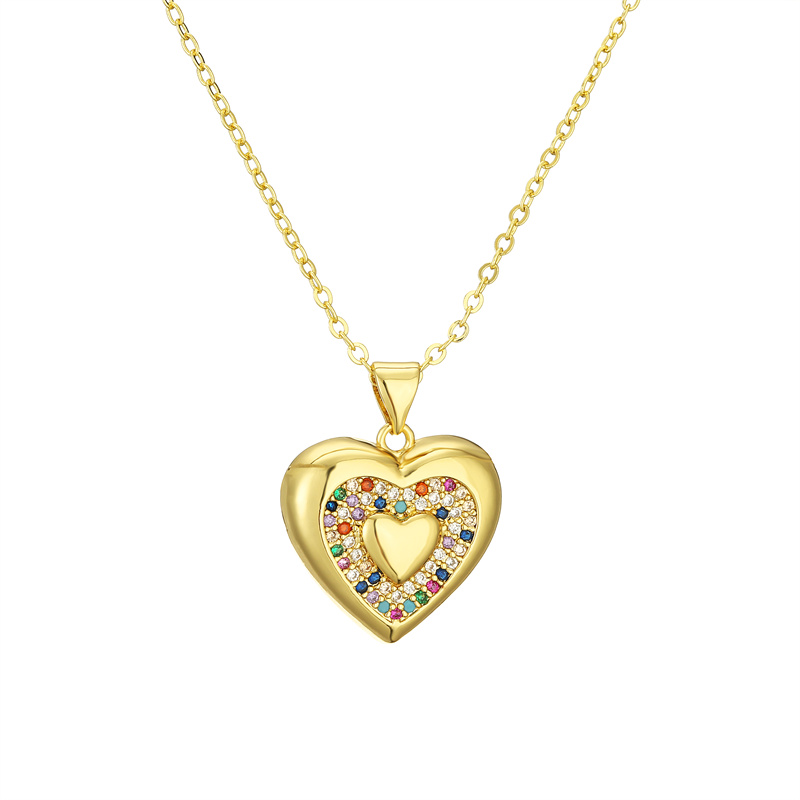 Streetwear Heart Shape Copper Plating Inlay Zircon Gold Plated Pendant Necklace display picture 12