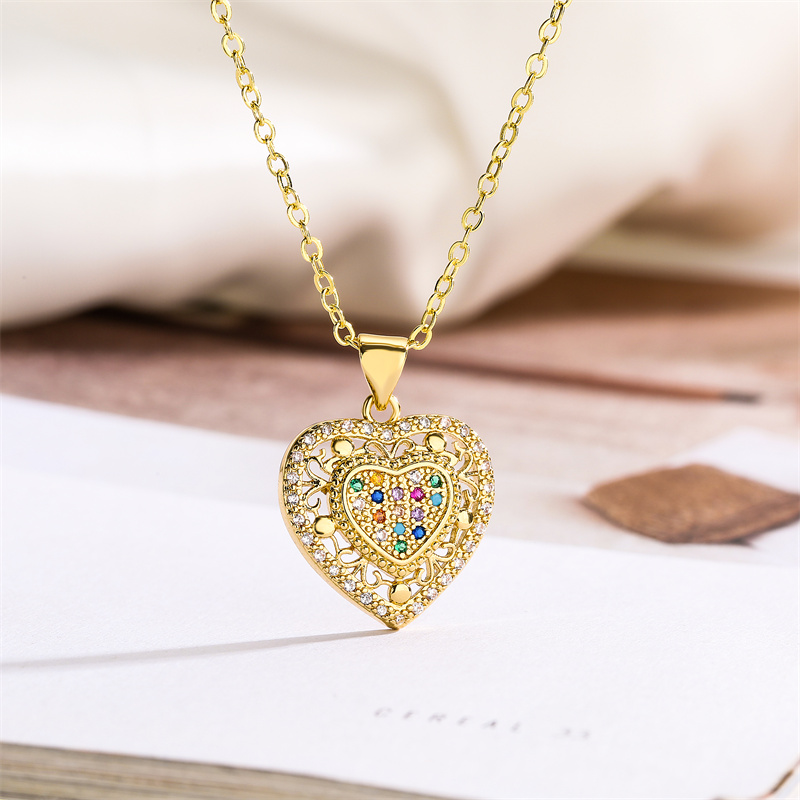 Streetwear Heart Shape Copper Plating Inlay Zircon Gold Plated Pendant Necklace display picture 7