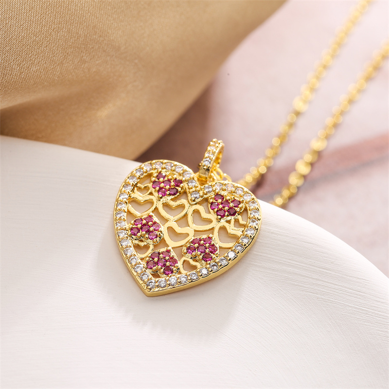 Streetwear Heart Shape Copper Plating Inlay Zircon Gold Plated Pendant Necklace display picture 9