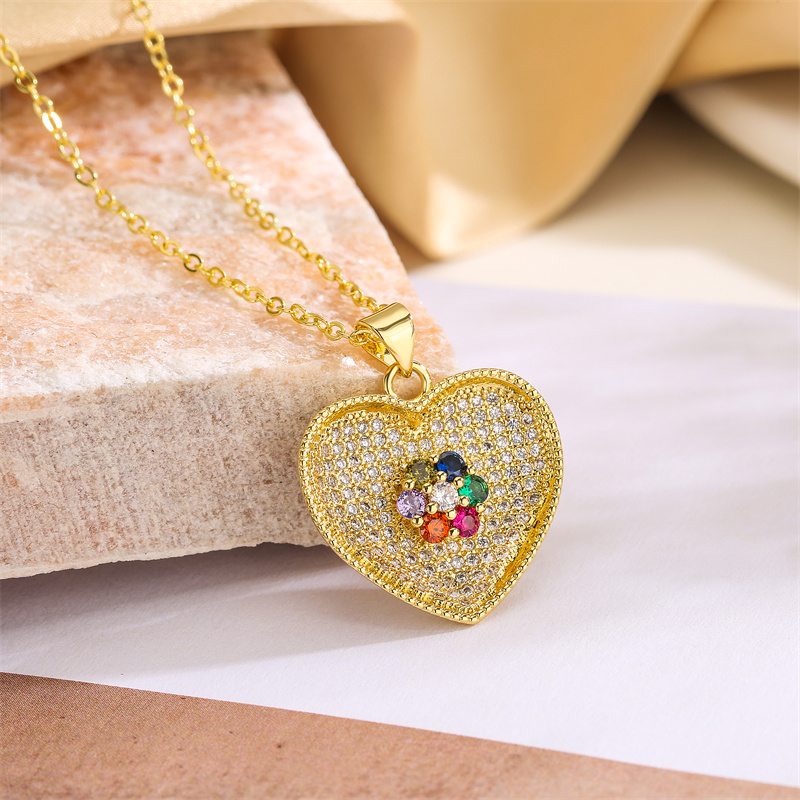 Streetwear Heart Shape Copper Plating Inlay Zircon Gold Plated Pendant Necklace display picture 10