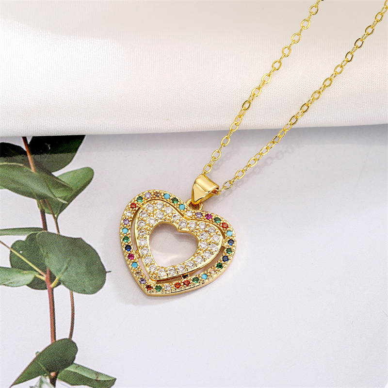 Streetwear Heart Shape Copper Plating Inlay Zircon Gold Plated Pendant Necklace display picture 11