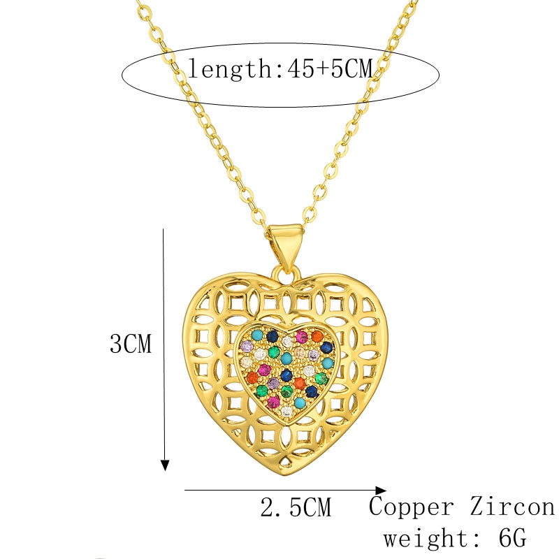 Simple Style Classic Style Water Droplets Heart Shape Copper Hollow Out Inlay Zircon Gold Plated Pendant Necklace display picture 3
