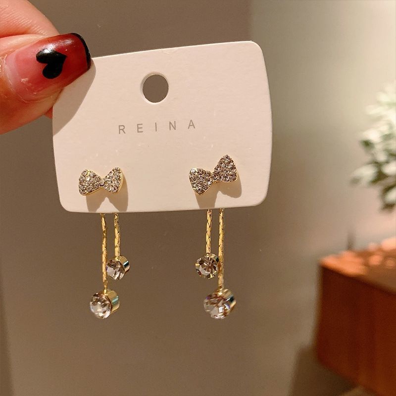 1 Pair Elegant Commute Bow Knot Inlay Alloy Diamond Drop Earrings display picture 2