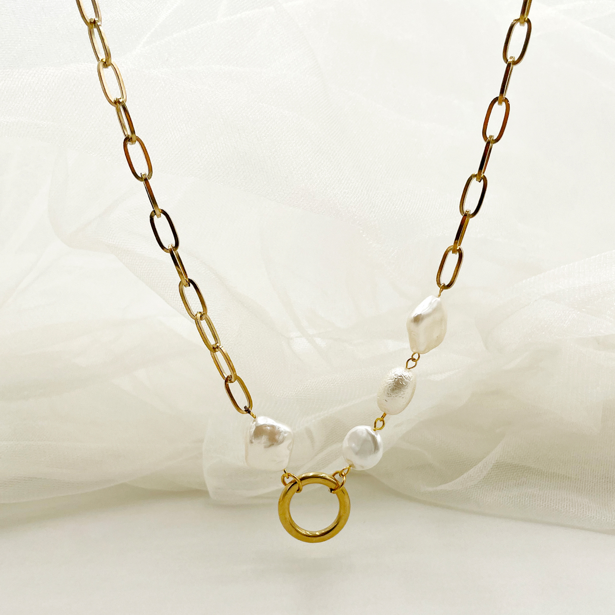 Acier Inoxydable 304 Plaqué Or 14K Style Simple Artistique Placage Cercle Carré Perle Coquille Collier display picture 1