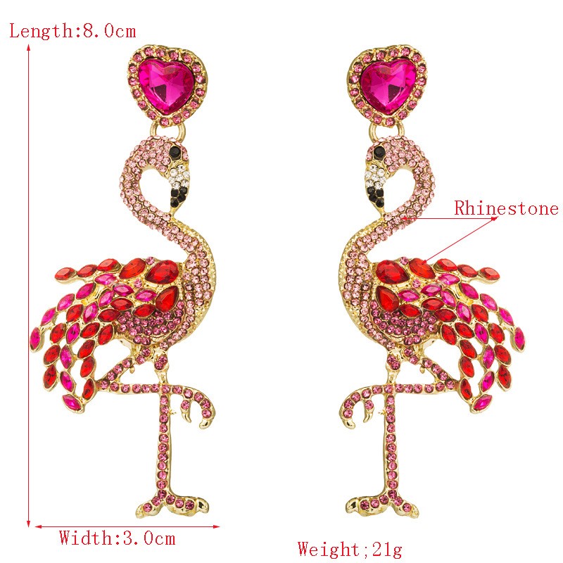 1 Pair Elegant Queen Shiny Flamingo Heart Shape Inlay Rhinestone Rhinestones Drop Earrings display picture 8